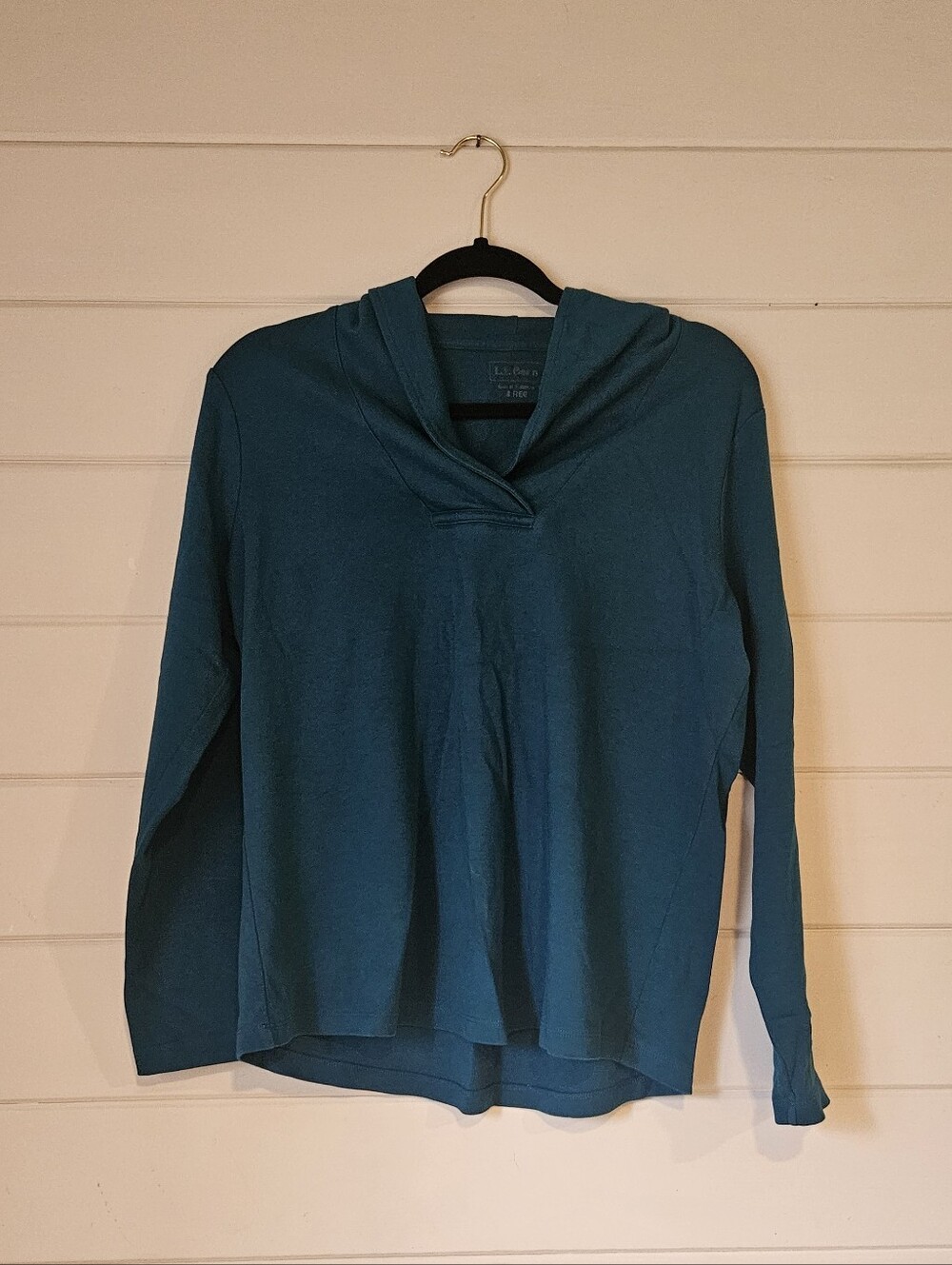 L.L.Bean Teal Pullover, Long-Sleeve Shawl Collar